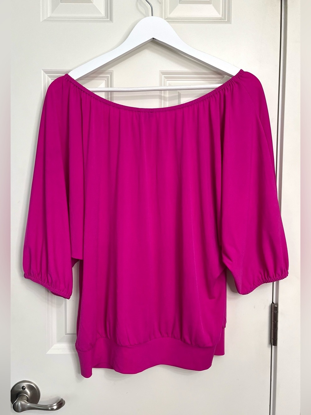 Express Bright Fuchsia Off-Shoulder Blouse - Picture 2 of 3